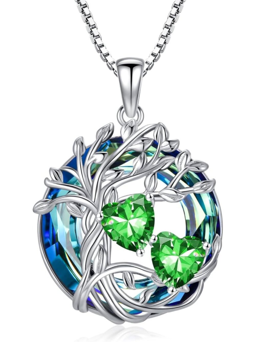 s925 Sterling Silver Family Celtic Tree of Life Pendant Necklaces with 2 Heart B